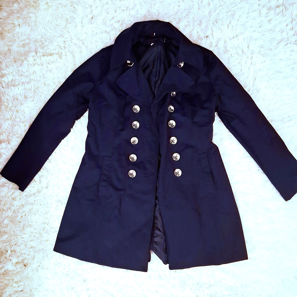 New York & Company Navy Trench Coat Size L